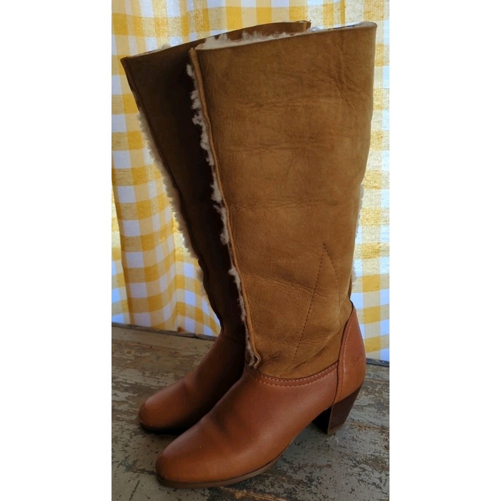 Vintage BASS Leather + SHERPA + SUEDE Women's Size 5.5 M Tall Boots Manmade Hide